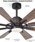 60 Inch Farmhouse Ceiling Fan With Light In Black Remote Control, Beast Airflow With Whisper Quiet DC Motor, Up To 6300 CFM, Energy Saving Up To 75 Percent, Perfect For Living Room, Bedroom, Or Covered Patio. Ceiling fan with LED light and wood blades