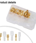 Rock Solid 120 Piece Wire Terminal Crimp Kit With Insulation Sleeves For Auto Audio Home Wiring Fast Easy Spade Lugs In 2.8MM And 4.8MM Sizes Ready To Roll clear box with brass terminals