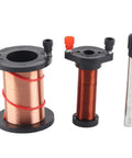 Hands On Electromagnetic Induction Coil Kit For Physics Class, Lightweight Portable PVC And Brass Coil For Easy Hands On Experiments In Middle And High School Science Labs, showing copper windings and connectors