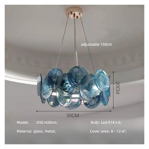 Luxury Colorful Glass Led Pendant Lights French Modern Hanging Lamp Led Suspend Light for Dining Room Living Room,Art with blue glass design
