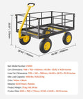 Heavy Duty 1400 Lb Steel Garden Cart With 2 In 1 Utility Wagon, yellow handle, 13 inch tires, and black mesh sides.