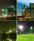 Heavy Duty Rechargeable Floodlight IP66 Waterproof illuminating construction sites and outdoor sports fields at night.
