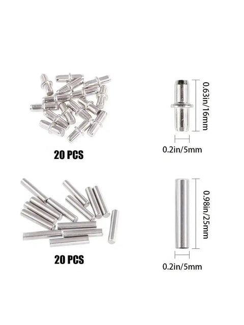 Beefy 180 To 270 Piece Metal Shelf Pegs For Cabinets And Bookshelves, two sizes with measurements, anti oxidation solid bearing frame
