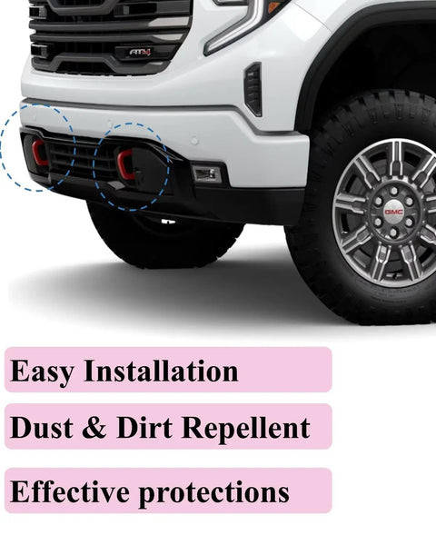 GMC Sierra 1500 Red Tow Hook Covers Set for 2019 2020 2021 2022 2023 2024 2025 installed on front bumper