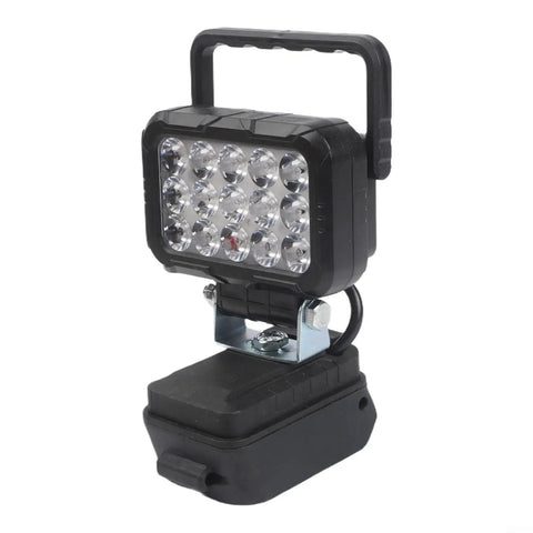 ABS Handheld Flood Light 18V Li-Ion Compatible with 15 LEDs, portable design and sturdy base for work or camping.