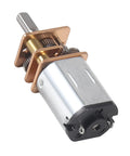 Close-up of Five Pack Mini 6V Gear Motors Full Metal Micro Gearbox 500 RPM with exposed metal gears and silver motor casing.