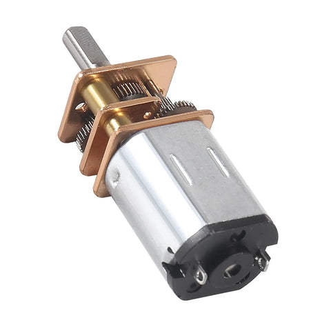 Close-up of Five Pack Mini 6V Gear Motors Full Metal Micro Gearbox 500 RPM with exposed metal gears and silver motor casing.