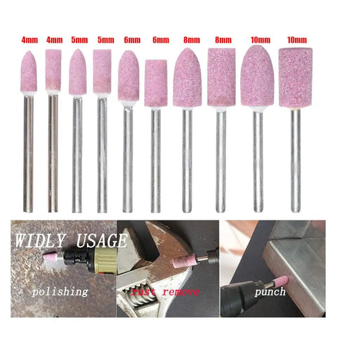 Rotary Tool Grinding Stone Set With One Eighth Inch Shank Aluminum Oxide Bits, 100 Pcs, Red, various sizes from 4mm to 10mm
