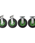 Eight Inch Pneumatic Caster Wheels Heavy Duty Rubber Inflatable Tires Four Piece Set showing two swivel and two rigid wheels.