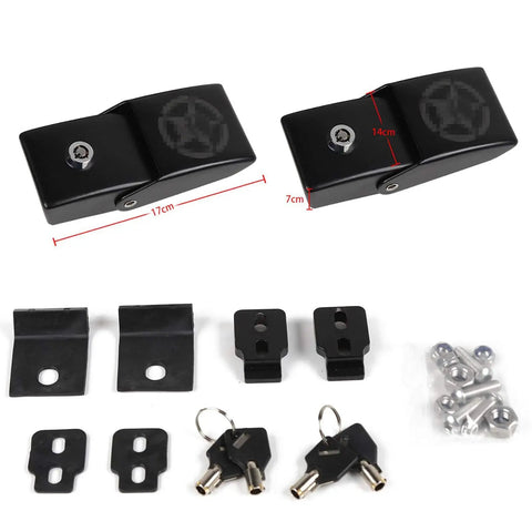 Locking Hood Latch Kit For Jeep Wrangler Skull Style Aluminum Alloy Hood Locks, bolt-on components, keys, and screws set