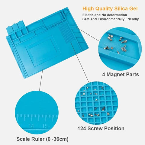 Heat Resistant Soldering Mat 932 Degrees Fahrenheit Large Anti Static Magnetic Work Surface With Screw Position Silicone