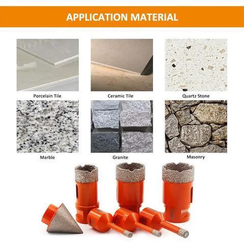 Diamond Hole Saw Set With 5/8-11 Thread For Porcelain Tile Ceramic Marble Granite Stone Masonry Brick Includes A Pro Grade Range