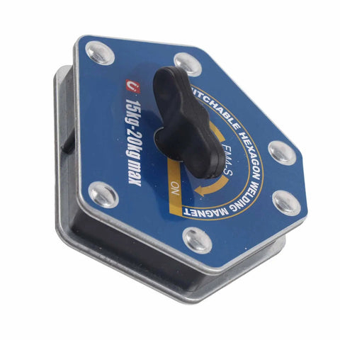 Solid One Button Degaussing Magnetic Welding Locator For Steel And Iron Pipe With 25 Kilos Suction Power Super Strong Multi Angle Positioning Fixture Tool For Heavy Duty Welding Projects on hexagonal magnetic base.