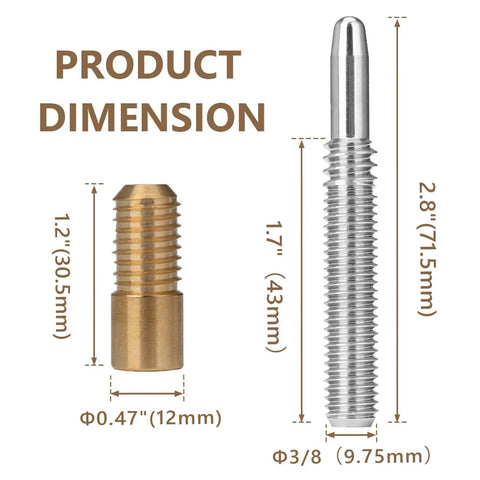 Product dimension of Quick Release Pool Cue Joint With Quick Lock For Billiard Cues Three Eighths By Ten Joint