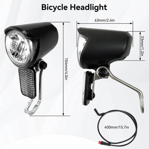 Ultra Bright Led Bike Front Light For Night Riding 12 Volt To 60 Volt Compatible Waterproof 2 Pin Connector Road And Mountain Bikes Front Light High Power Headlamp With 15 Inch Cable Durable Easy To Mount