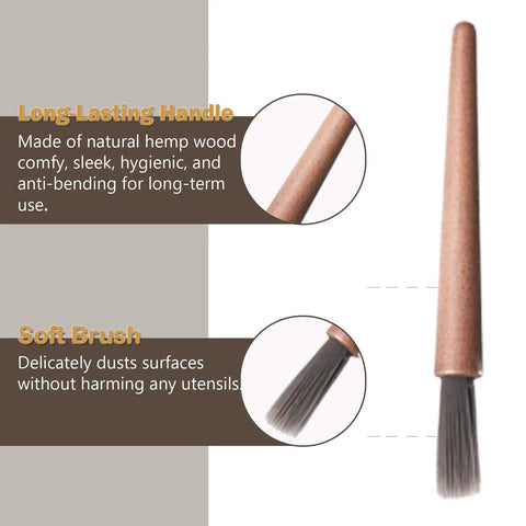 Side view of a wooden-handle cleaning brush with soft bristles, part of a Dual Head Coffee Grinder And Espresso Machine Cleaning Brush set.