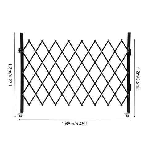 Heavy Duty Folding Security Gate With Lockable Diamond Grid Panels Expandable Wall Mount Kit For Garage Basement And Storefronts Steel Build, dimensions shown.