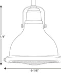 Diagram of Coastal One Light Mini Pendant in Oil Rubbed Bronze With Clear Fresnel Glass Lens; dimensions included