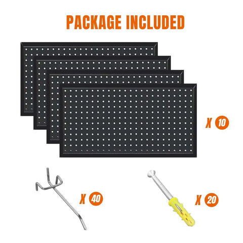 Heavy Duty 48x24 Inch Metal Pegboard Wall Organizer Kit With Black Panels, Hooks And Bins For Garage And Shed, Tool Storage System