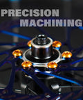 12 Pcs Bicycle Disc Brake Bolts 6 Bolt M5x10mm Stainless Steel Orange Finish Beefy Rotor Bolts for Mountain Bikes Front And Rear Compatible With Shimano SRAM Hayes Magura Hope Formula MTB Rotors installed on a rotor close-up view.