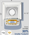 Top view of Electronic Analytical Balance 0.1mg Precision Lab Scale 220g With Draft Shield, white with digital display.