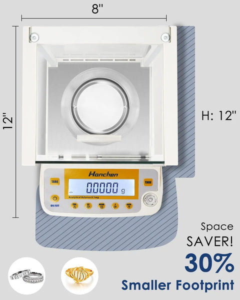 Top view of Electronic Analytical Balance 0.1mg Precision Lab Scale 220g With Draft Shield, white with digital display.