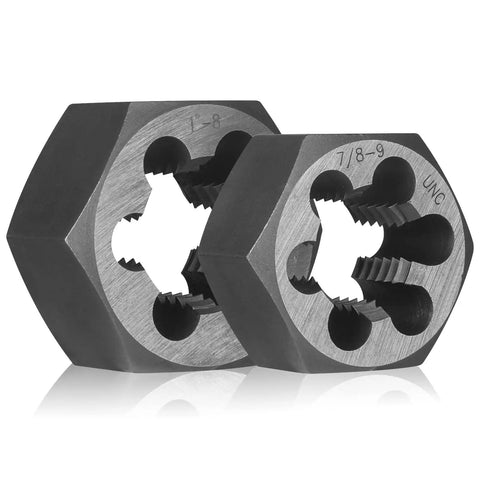 Rethreading Hex Pipe Die Set 10 Pc UNC Right Hand Hex Die Kit With High Carbon Steel In Metal Case For Plumbing Maintenance And Repair Includes One Quarter Inch To One Inch Sizes