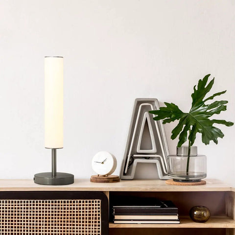 Dimmable LED Cylinder Table Lamp With 360 Degree Illumination And Three Color Temperatures Easy Touch Dimmer Brushed Nickel Finish