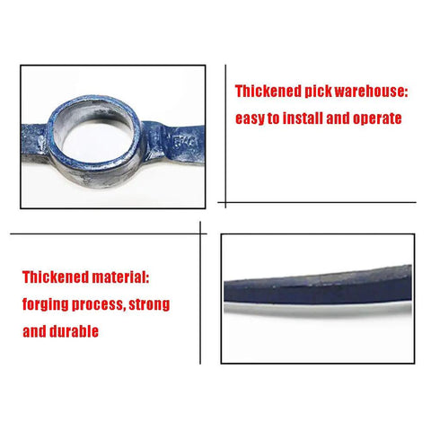 Close-up details of Double Head Mattock And Railroad Pick Axe Set Steel Garden Digging Tool, showing thickened pick and material.