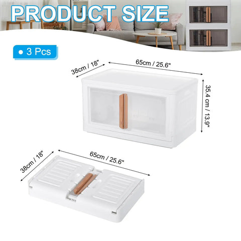 Built Tough Plastic Storage Bins With Lids 3 Pack Of Rock Solid Stackable Collapsible Containers With Clear Front Doors And Handy Roll Out Wheels For Closet Organization And Everyday Living, size 25.6x15x13.9 inches.