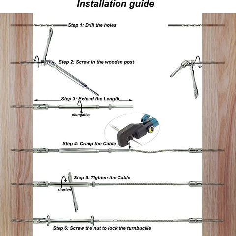 Installation guide of Stainless Steel Heavy Duty Cable Railing Kit For One Eighth Inch Cable Railing System For Wood Posts