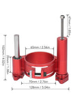 Hardcore Aluminum Router Lift Rig With Stainless Steel Plate For Pro Woodworking Bench Mounts showing dimensions and red finish.