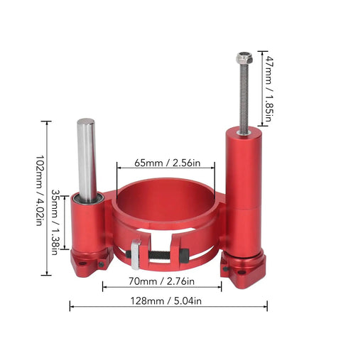 Hardcore Aluminum Router Lift Rig With Stainless Steel Plate For Pro Woodworking Bench Mounts showing dimensions and red finish.