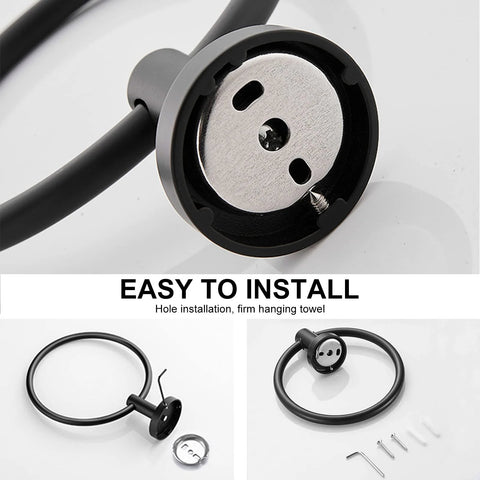 Matte Black Wall Towel Holder And Ring - Stainless Steel Heavy Duty Hand Towel Bar For Bathroom And Kitchen, installation components.