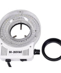 80 LED Stereo Microscope Ring Light With Adjustable Intensity For Pro Grade Detail And Easy Inspection 60mm Ring Diameter With 48mm Adapter Auto Switching Power 90V To 265V Dimmable Brightness Long Lasting Up To 4000 Hours, white body, black adapter ring