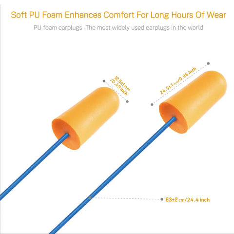 200 Pair Pack Ultra Soft Corded Foam Ear Plugs For Sleeping All Night And Loud Noise Reduction, 32dB NRR, detailed view