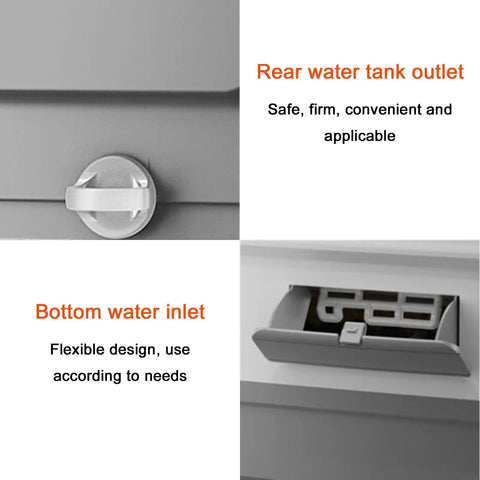 Rear water tank outlet and bottom water inlet of Do Not Sweat The Heat With This Hella Efficient Portable Evaporative Swamp Cooler.