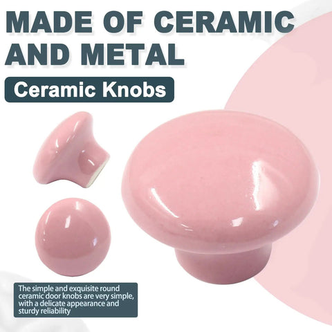 Grab Some Super Chic Pink Ceramic Door Knobs Retro Cabinet Hardware Set With Dresser Pulls Bathroom Vanity Handles No Sweat Install Top Shelf Furniture Makeover Kit 10 Piece Bundle - close-up of pink ceramic knobs, round shape.