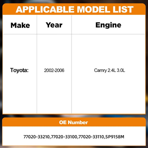 Electric Fuel Pump Module Assembly For Toyota Camry 2002 2003 2004 2005 2006 2.4L 3.0L Low Noise Fuel Pump Replacement chart