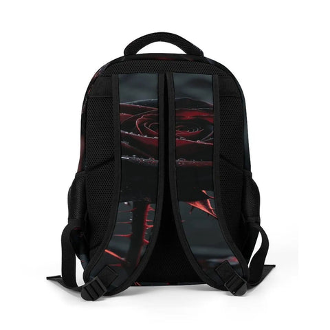 Back view of Thorny Wet Rose Printed Unisex Backpack With Big Capacity Durable Polyester Breathable Comfort Sturdy Zipper Everyday Carry Daypack