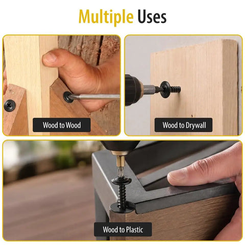 Get Your Hands On These Number 8 X 1/2 Black Modified Truss Head Wood Screws 500 Pack being used for wood, drywall, and plastic.