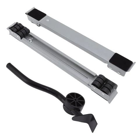 Heavy Duty Appliance Rollers With 24 Wheels And Huge 300kg Capacity For Moving Washers Or Fridges Effortlessly components, featuring retractable base and pry bar.