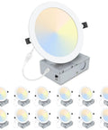 12 Pack 8 Inch LED Recessed Downlights With Junction Box Ultra Thin Design, Dimmable Canless Fixture, 3000K 4500K 6000K Adjustable