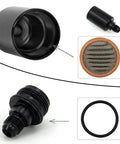 Heavy Duty An6 Billet Inline Fuel Filter With Removable Replaceable Canister Black Anodized Aluminum Housing internals and mesh detail