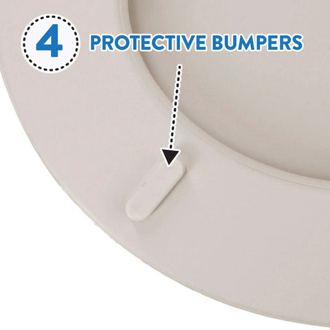 Champagne Elongated Soft Cushioned Toilet Seat With Plush Vinyl Cushion For Ultimate Bathroom Comfort showing protective bumpers