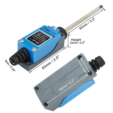 Two Pack ME 9101 Momentary Limit Switch With Flexible Coil Spring Rod NC No Contacts 5A 250V AC for CNC mill automation