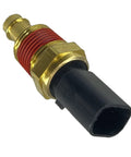 WEITARI engine coolant temperature sensor; brass threaded body, red sealant, black plastic connector (close-up)