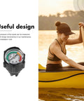 Inflatable Boat Air Pressure Gauge With Digital Display For Kayaks, Paddle Boards And Surfboards next to a person paddling a kayak