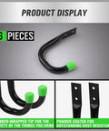 Heavy Duty Garage Storage Hooks 6 Pack For Wall Mounting, Black Tubular Metal Utility Hangers, Rust Resistant, Rubber Tips