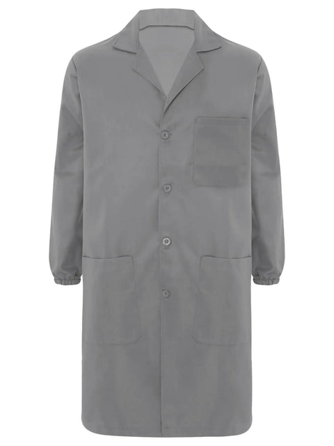 Premium Unisex Workwear Lab Coat Featuring Hella Tough Cotton Polyester Build For V Neck Button Front Closure And Ample Storage Pockets For Reliable Daily Wear In Sleek Gray